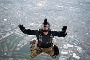 An Airman conducts a military free fall demonstration.