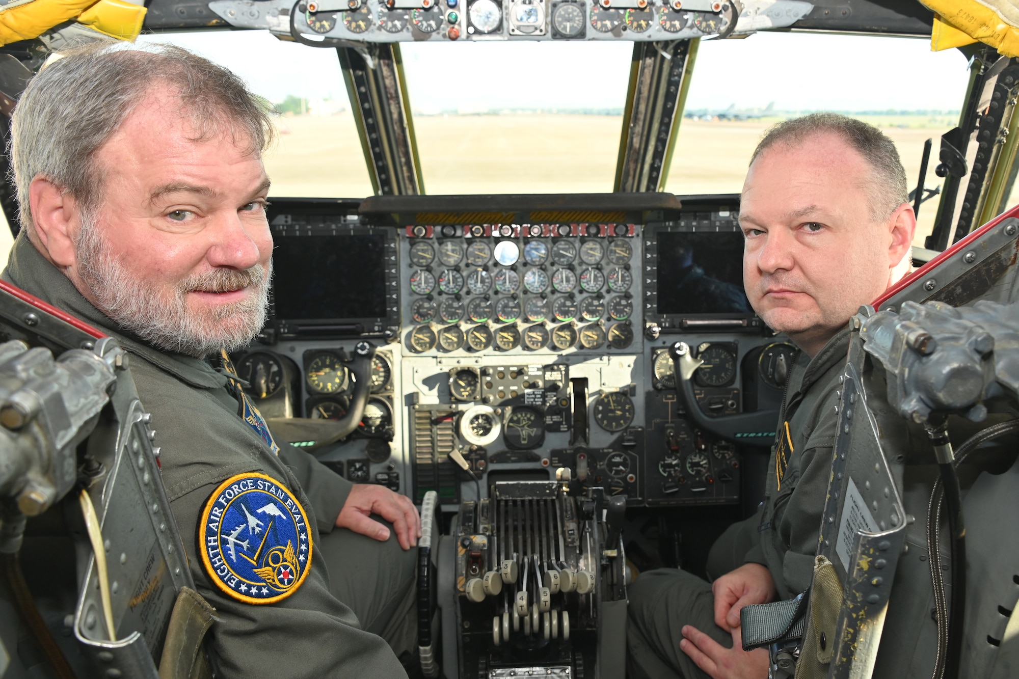 People sit in cockpit of B-52