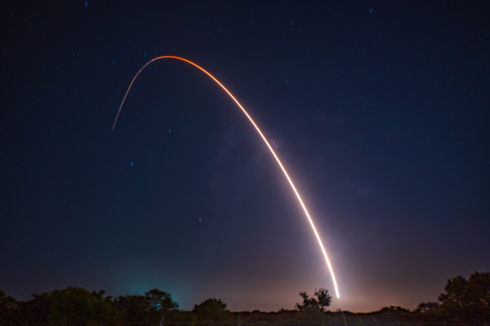 An unarmed Minuteman III Intercontinental Ballistic Missile launches during an operational test at 12:01 a.m. Pacific Time May 21, 2025, at Vandenberg Space Force Base, Calif. ICMB test launches demonstrate that the U.S. ICBM fleet is ready, reliable and effective in leveraging dominance in an era of strategic competition. (U.S. Air Force photo by Airman 1st Class Jack Rodriguez Escamilla)