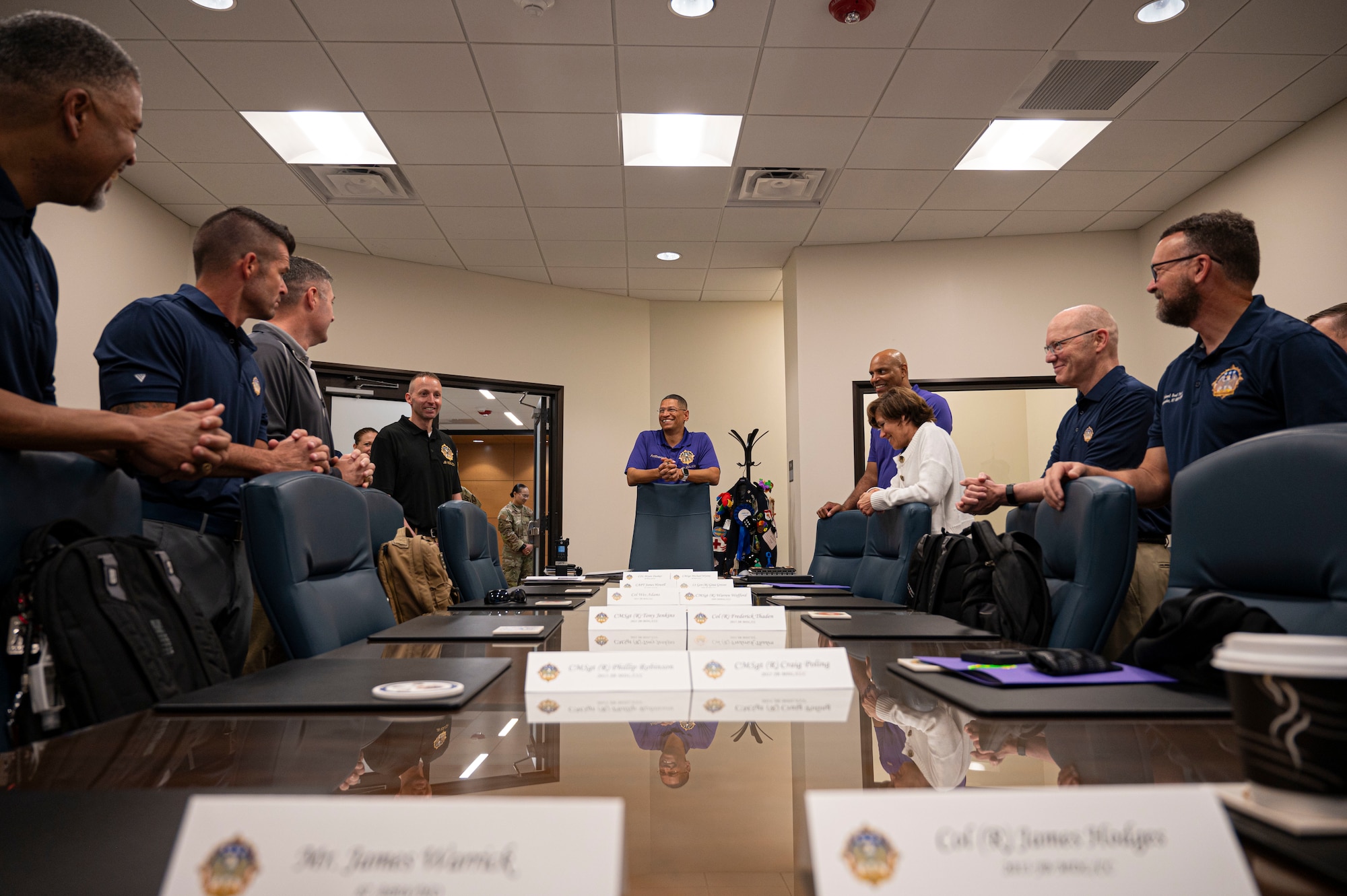 U.S. Air Force Col. Anthony Smith, Joint Base McGuire-Dix-Lakehurst and 87th Air Base Wing commander, and U.S. Air Force Chief Master Sgt. Michael Wynne, 87th ABW command chief, give welcoming remarks.
