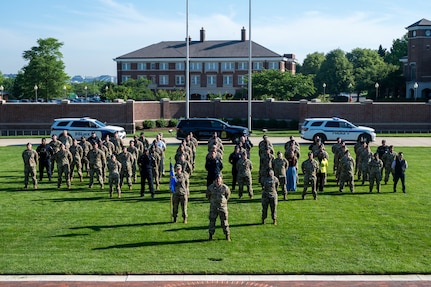 The 11th Security Forces Squadron gathers for a photo on Joint Base Anacostia-Bolling, Washington, D.C., May 12, 2025. JBAB defenders are charged with delivering airbase ground defense and law enforcement to the 11th Wing, its 74 mission partners and the JBAB community. (U.S. Air Force photo by Hayden Hallman)