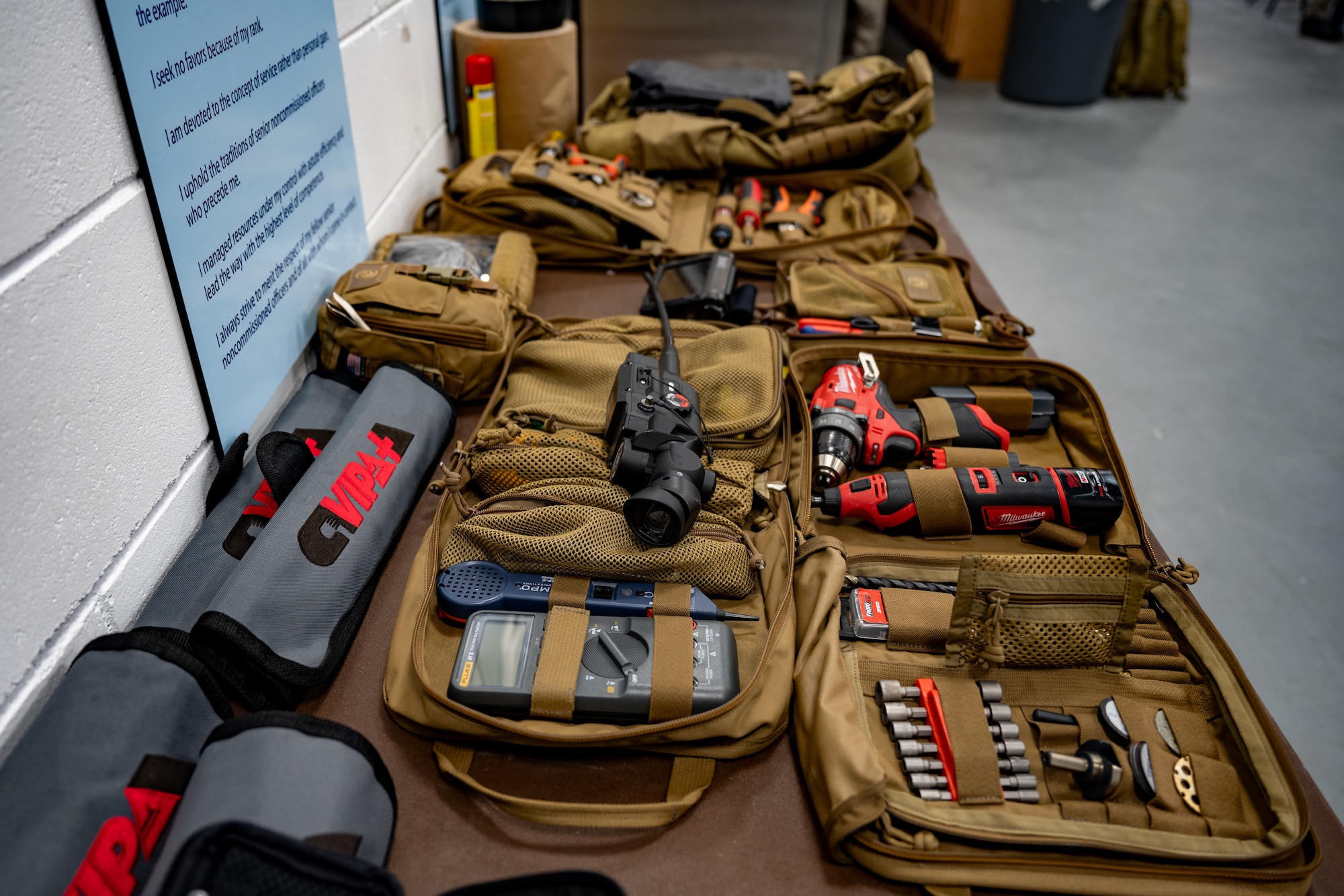 Explosive Ordnance Disposal equipment are displayed during United States Bomb Technician Association Week at Hurlburt Field, Florida