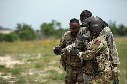 Staff Sgt. Ashley Renye perform during a culminating training event to medically evacuate Soldiers at Fort Cavazos, Texas, May 14, 2025.