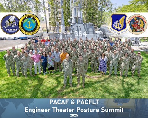 The PACAF and PACFLT Engineer Theater Posture Summit, held April 7-11, marked a significant step in advancing integrated engineer operations to ensure a secure and prosperous Indo-Pacific and strengthened joint engineering posture in the theater. The summit enabled the first formal integration of U.S. Air Force Engineers and U.S. Navy Seabees leadership in a focused forum aimed at synchronizing infrastructure planning, strengthening readiness, and enhancing joint interoperability. (U.S. Air Force photo by Jared Harral)
