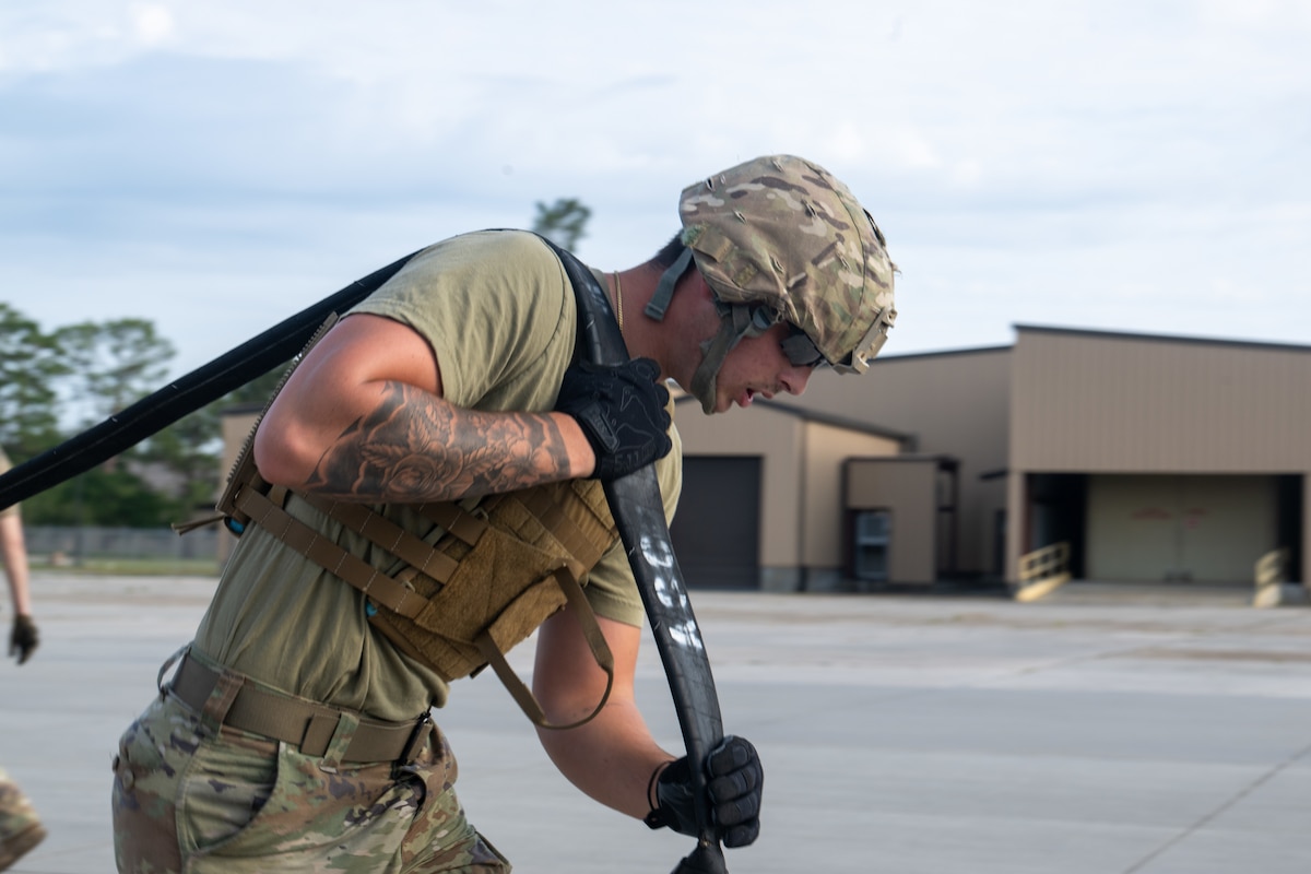 A U.S. Air Force Airman assigned to the 23rd Logistics Readiness Squadron fuels section tries out for the Forward Area Refueling Point (FARP) team at Moody Air Force Base, Georgia, May 9, 2025. Members from the fuels section may try out to be a part of the FARP team by demonstrating their advanced refueling capabilities. (U.S. Air Force photo by Airman 1st Class Iain Stanley)