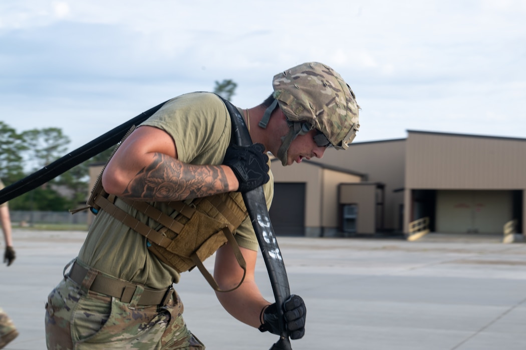 A U.S. Air Force Airman assigned to the 23rd Logistics Readiness Squadron fuels section tries out for the Forward Area Refueling Point (FARP) team at Moody Air Force Base, Georgia, May 9, 2025. Members from the fuels section may try out to be a part of the FARP team by demonstrating their advanced refueling capabilities. (U.S. Air Force photo by Airman 1st Class Iain Stanley)