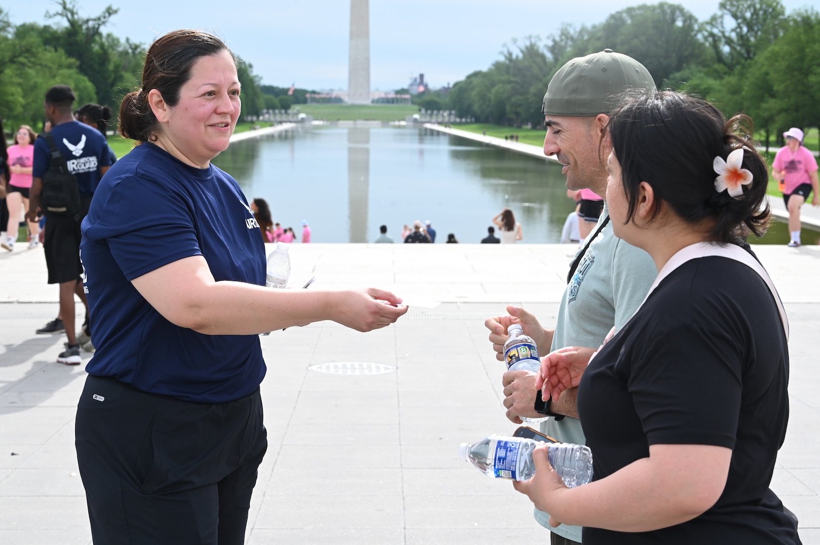 Members of the 113th Force Support Squadron, D.C. Air National Guard, participate in an initiative called 'Run to Recruit' on the National Mall, in Washington, D.C., on March 17, 2025. In an effort to support recruiting mission, members of the 113th FSS use group physical fitness as a method to inspire, engage and recruit future Capital Guardians.
