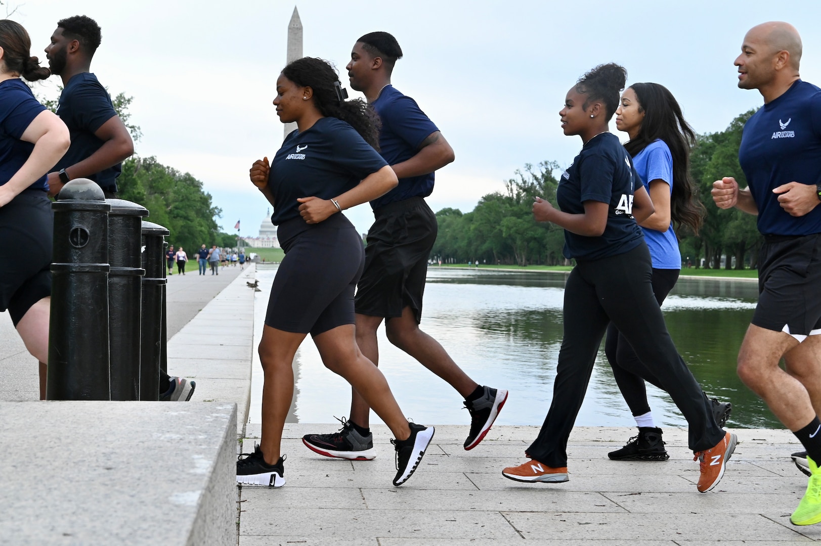 Members of the 113th Force Support Squadron, D.C. Air National Guard, participate in an initiative called 'Run to Recruit' on the National Mall, in Washington, D.C., on March 17, 2025. In an effort to support recruiting mission, members of the 113th FSS use group physical fitness as a method to inspire, engage and recruit future Capital Guardians.
