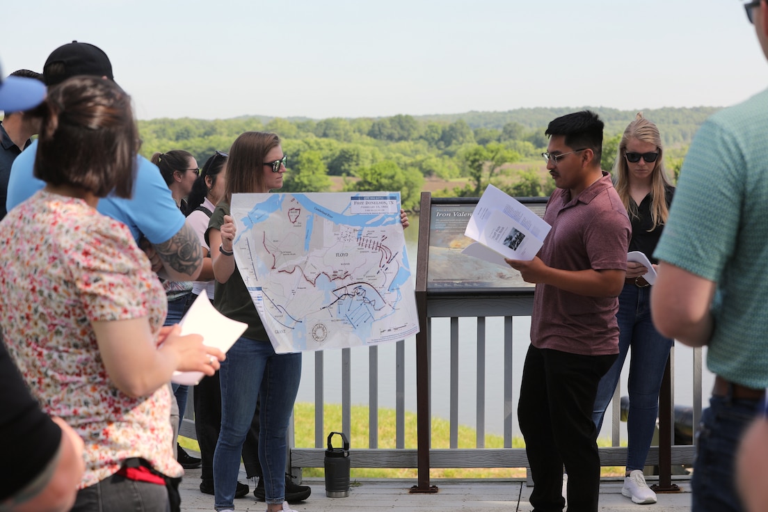 Standing near the banks of the Cumberland River, Leon-Cervantes and fellow candidates examined the decisions of Union and Confederate commanders during the 1862 Civil War battle.