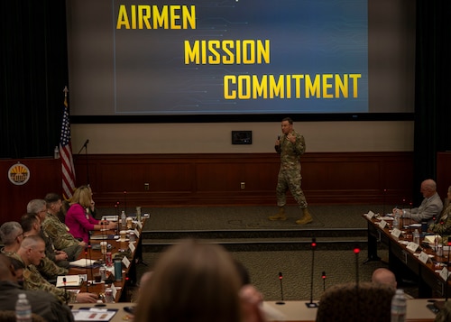 U.S. Air Force Gen. Johnny Lamontagne, Air Mobility Command commander, delivers remarks during the Phoenix Rally conference at MacDill Air Force Base, Florida, May 15, 2025. Phoenix Rally focused on Air Mobility Command's priorities and how to work together to ensure rapid global mobility across the joint force. (U.S. Air Force photo by Airman 1st Class Monique Stober)