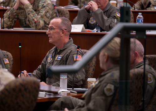 U.S. Air Force Lt. Gen. John Healy, Chief of the Air Force Reserve and Commander of Air Force Reserve Command, delivers remarks during the Phoenix Rally conference at MacDill Air Force Base, Florida, May 15, 2025. Phoenix Rally brought together active duty, Air National Guard, and Reserve leaders to discuss integration, resourcing and exercises—all key components to maximizing readiness. (U.S. Air Force photo by Airman 1st Class Monique Stober)