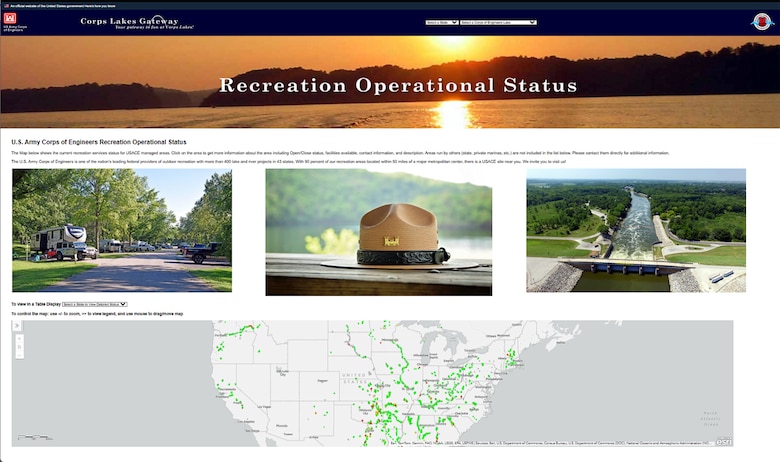 a web page with images from recreational areas and an interactive map.