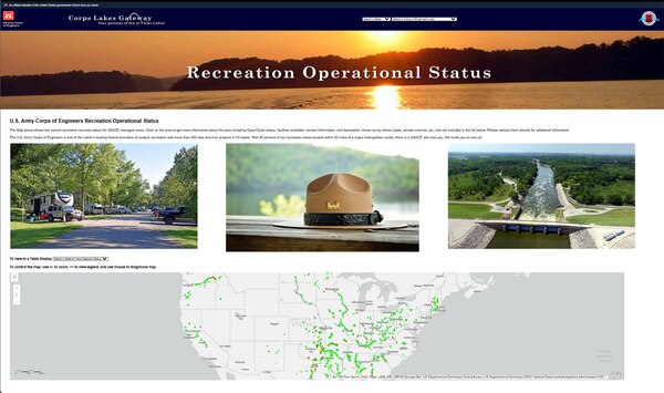 a web page with images from recreational areas and an interactive map.