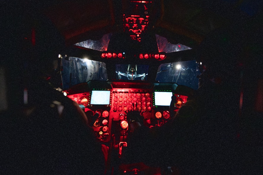 U.S. Air Force Capt. Matthew Merkel and Lt. Col. Vincent Noel, 23rd Expeditionary Bomb Squadron pilots, maneuver a B-52 Stratofortress aircraft to conduct air-to-air refueling with a KC-46 Pegasus aircraft assigned to the 22nd Air Refueling Wing, McConnell Air Force Base, Kansas, during Bomber Task Force Europe over the North Atlantic Ocean, May 20, 2025. This BTF deployment demonstrates the U.S. Air Force’s ability to operate from flexible, dispersed locations while maintaining strategic reach and precision. (U.S. Air Force photo by Staff Sgt. Bryan Guthrie)