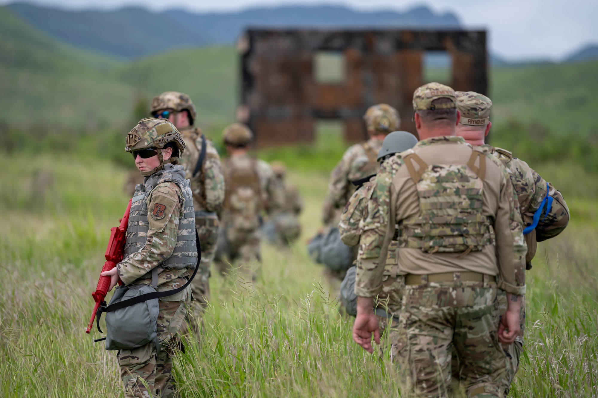 U.S. Airmen with the Air National Guard, patrol a trail during the 2025 Virgin Islands and Puerto Rico emergency management during the 2025 Virgin Islands and Puerto Rico emergency management Deployment for Training at Camp Santiago Joint Training Center, Salinas, Puerto Rico, May 18, 2025. The 2025 VIPR EM DFT measured multiple ANG civil engineer squadrons’ mission readiness by simulating an austere location to prepare participating Airmen to execute the Agile Combat Employment Concept within the U.S. Air Force Indo-Pacific Command area of responsibility. (U.S. Air National Guard photo by Senior Airman Victoria A. Jewett)