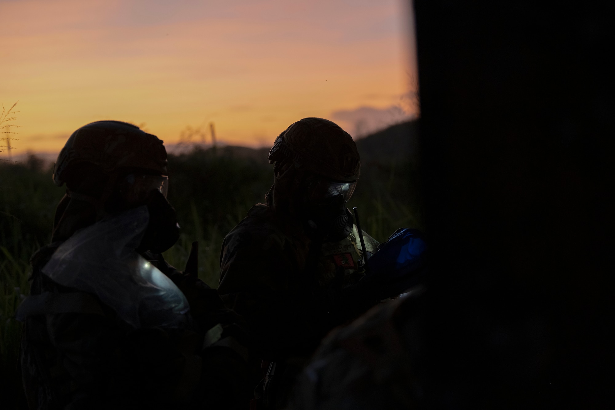U.S. Airmen with the Air National Guard, examine a chemical explosive substance during the 2025 Virgin Islands and Puerto Rico emergency management Deployment for Training at Camp Santiago Joint Training Center, Salinas, Puerto Rico, May 19, 2025. The 2025 VIPR EM DFT measured multiple ANG civil engineer squadrons’ mission readiness by simulating an austere location to prepare participating Airmen to execute the Agile Combat Employment Concept within the U.S. Air Force Indo-Pacific Command area of responsibility. (U.S. Air National Guard photo by Senior Airman Victoria A. Jewett)