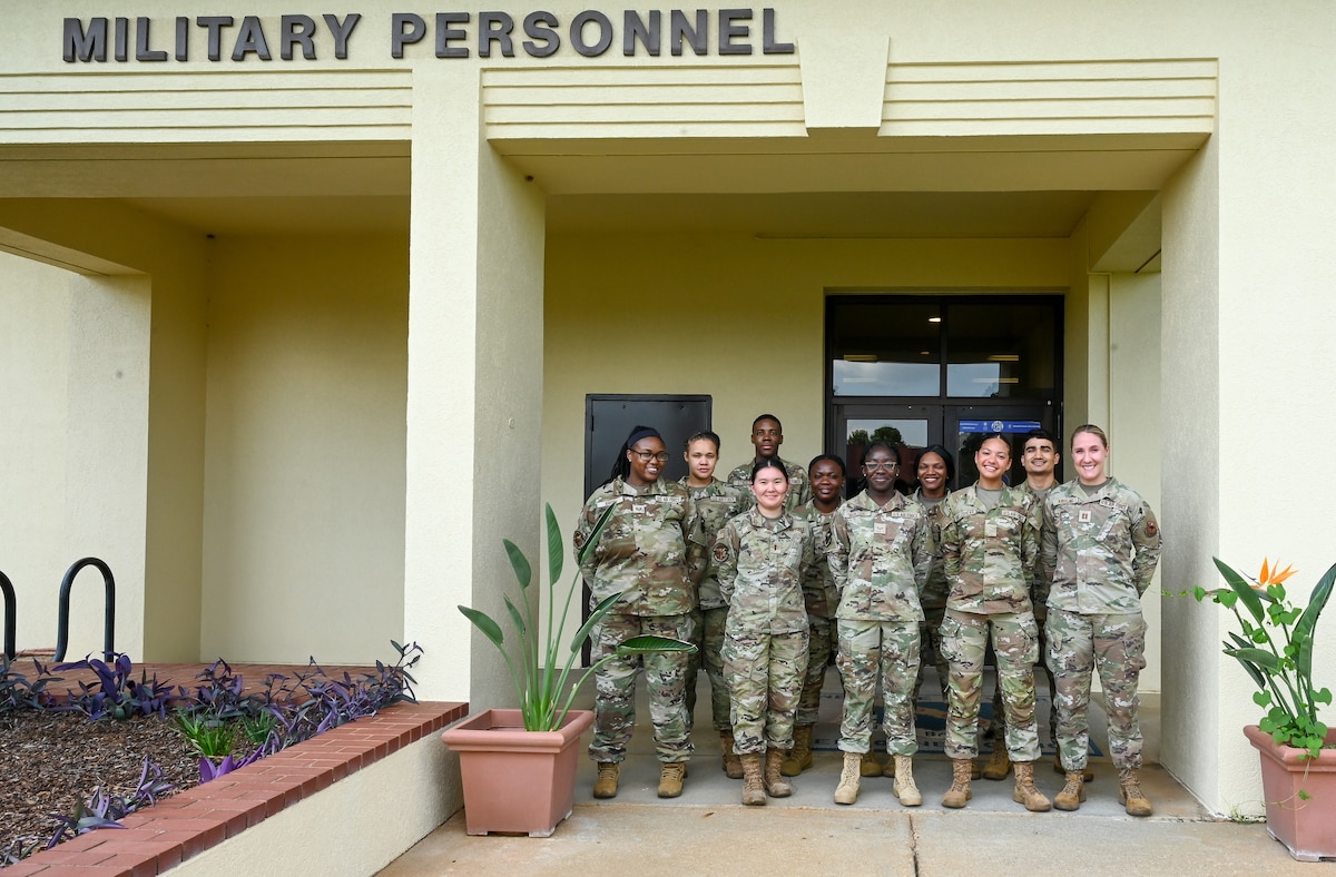 U.S. Airmen from the 42nd Force Support Squadron, pose for a photo at Maxwell Air Force Base, Alabama, May 20, 2025.