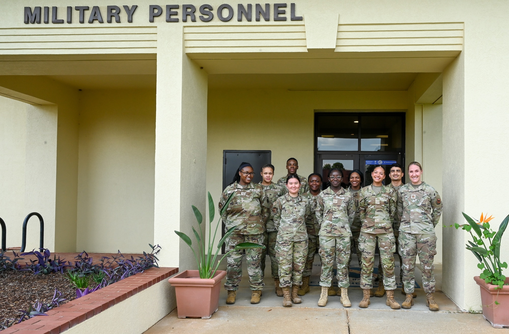 U.S. Airmen from the 42nd Force Support Squadron, pose for a photo at Maxwell Air Force Base, Alabama, May 20, 2025.