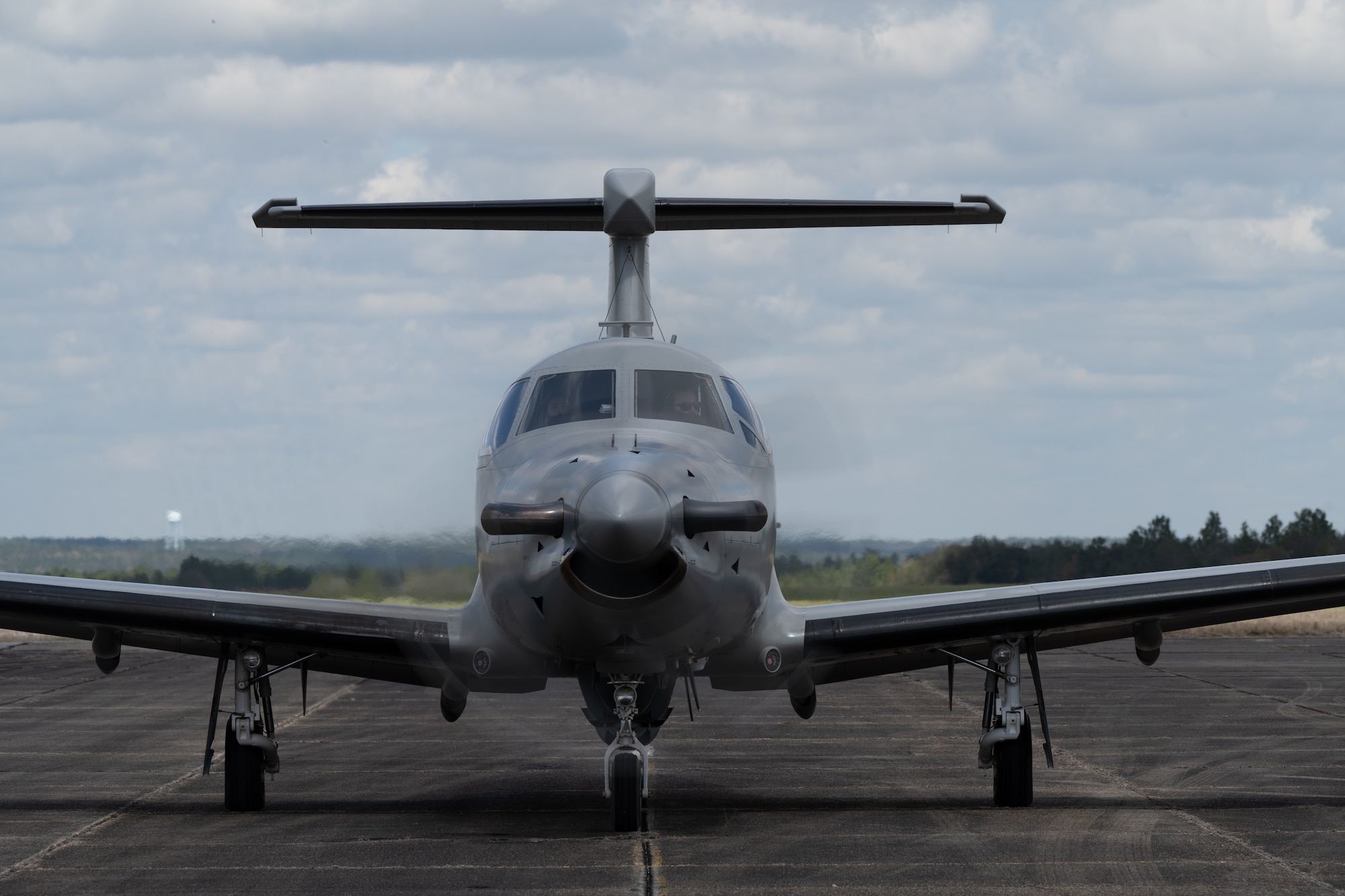 A U.S. Air Force U-28A Draco assigned to the 1st Special Operations Wing taxis during a joint unit base exercise near Hurlburt Field, Florida, March 25, 2025.
