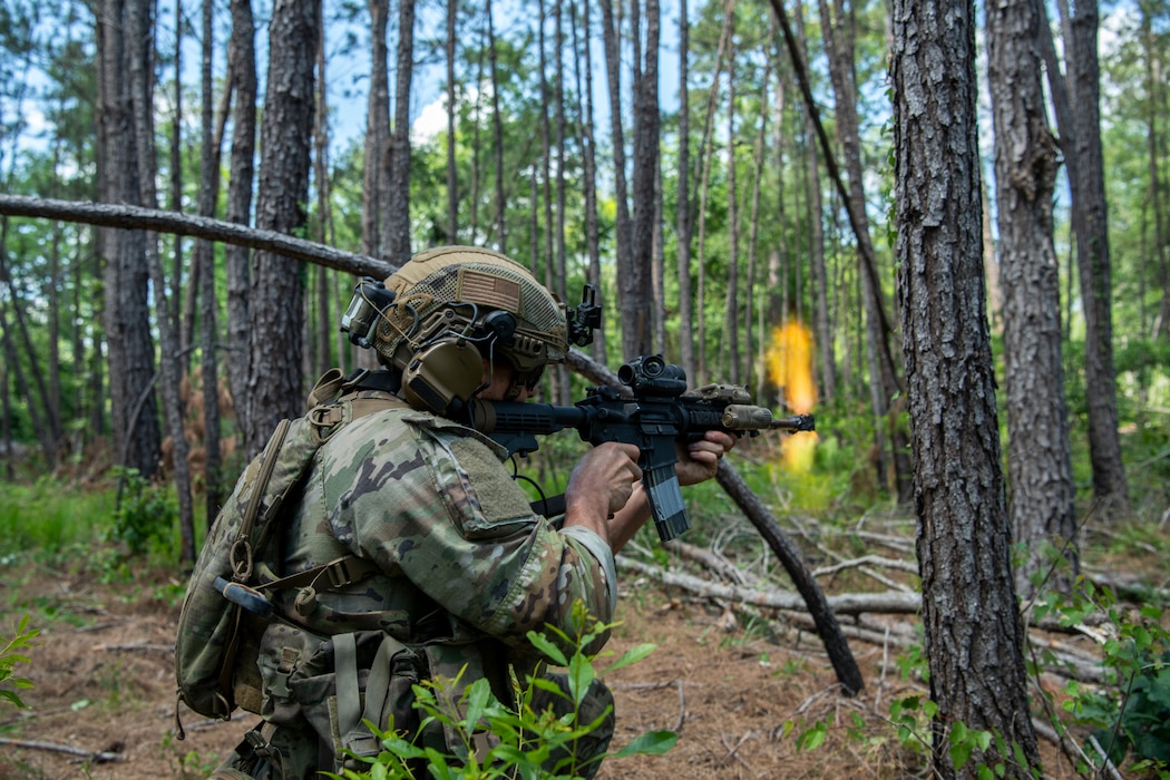 Airman defends a position