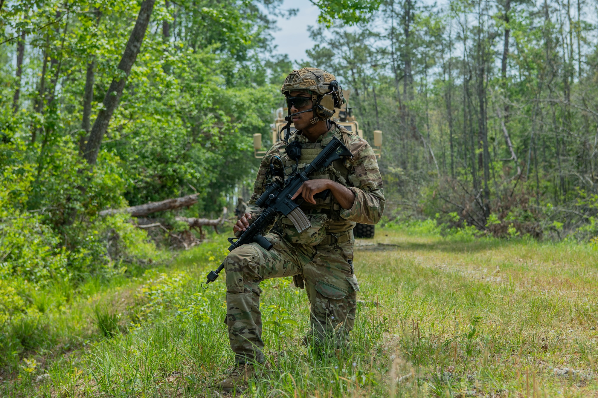 Airman defends a position