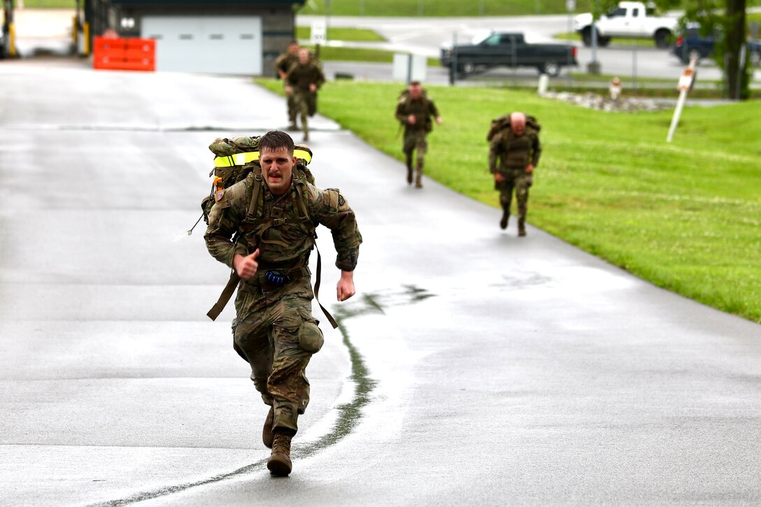 Army National Guard Soldiers participate in a Norwegian Foot March at the Wendell H. Ford Regional Training Center in Greenville, Ky., May 12, 2025.