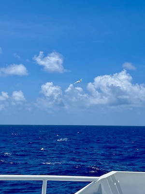 The crew of the USCGC Myrtle Hazard (WPC 1139) arrive on scene with the 47-foot motor vessel Lucky Harvest adrift around 125 nautical miles west of Guam on May 16, 2025.