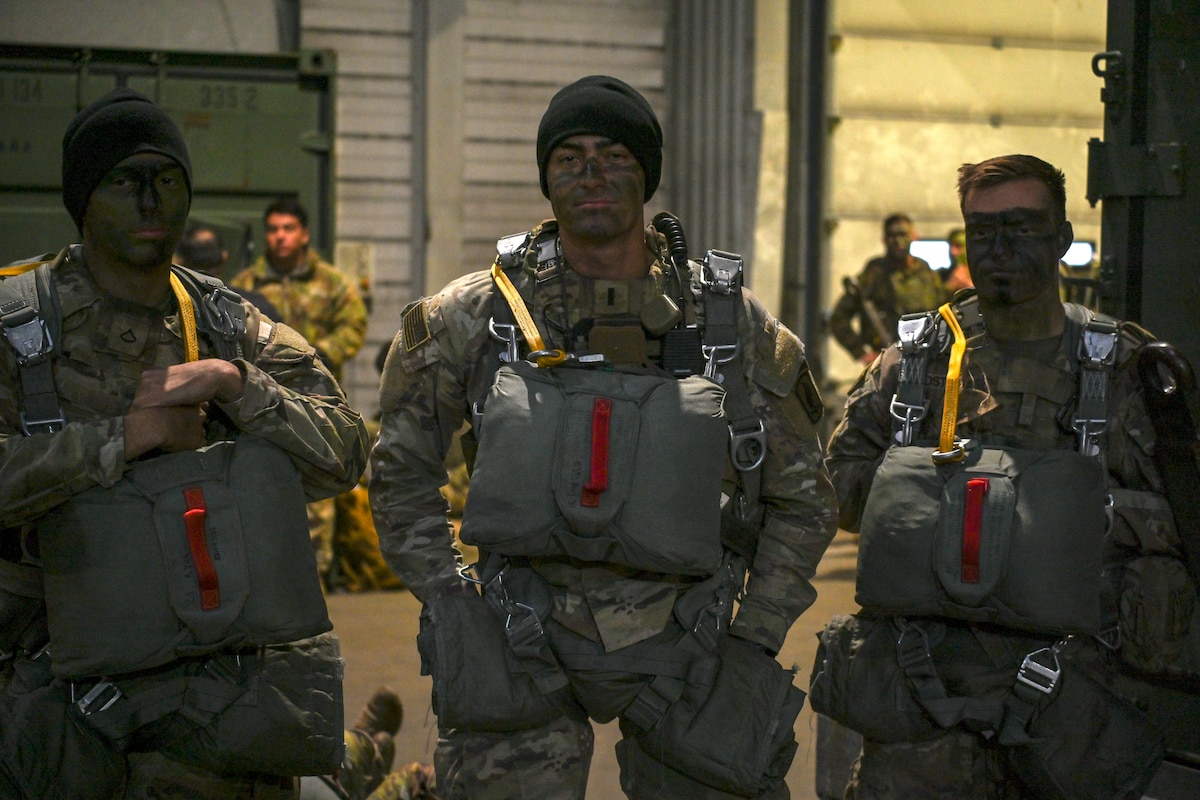 Paratroopers await instructions during an exercise