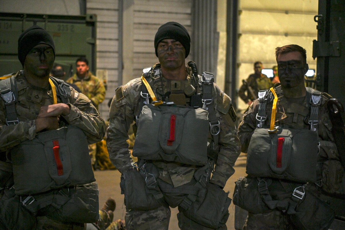 Paratroopers await instructions during an exercise