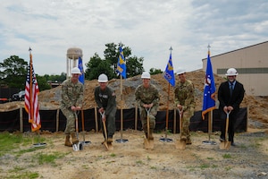 Leaders from 461st ACW, 116th ACW, 950th SWG, 472nd ECS, and Army Corps of Engineers broke ground on the $109 million Battle Management Combined Operations Complex at Robins Air Force Base, Georgia May 19, 2025. The facility will consolidate several units to support Combined Joint All-Domain Command and Control, contributing to the Air Force's modernization efforts