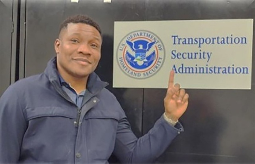 Staff Sgt. Christopher Demey is in an internship at the Seattle-Tacoma Airport with the Transportation Security Administration.