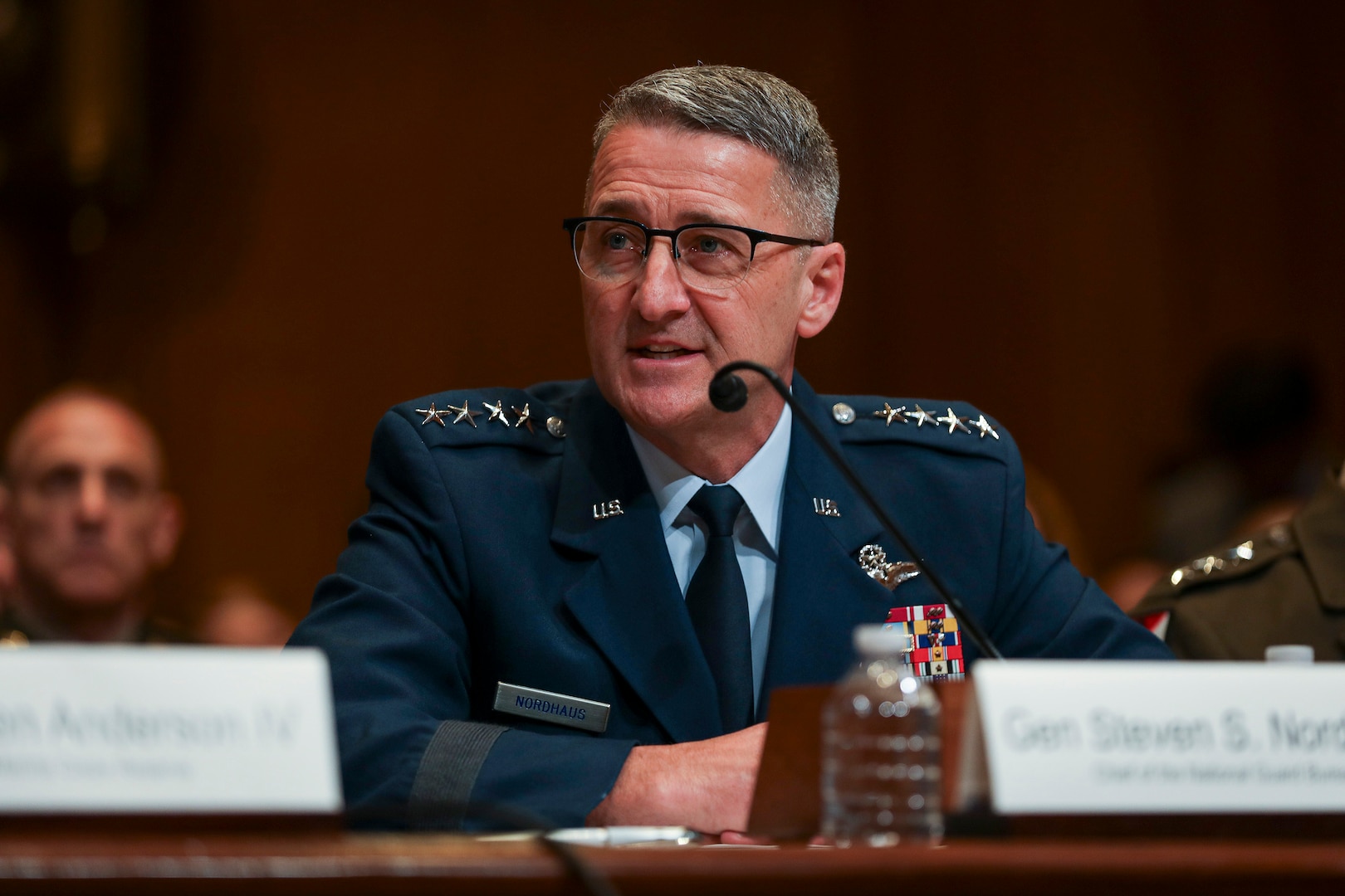 Air Force Gen. Steve Nordhaus, chief of the National Guard Bureau, joins reserve component senior leaders to appear before the Senate Appropriations Committee Subcommittee on Defense during a presidential review of the National Guard and reserve forces fiscal year 2026 budget in Washington, May 22, 2025.