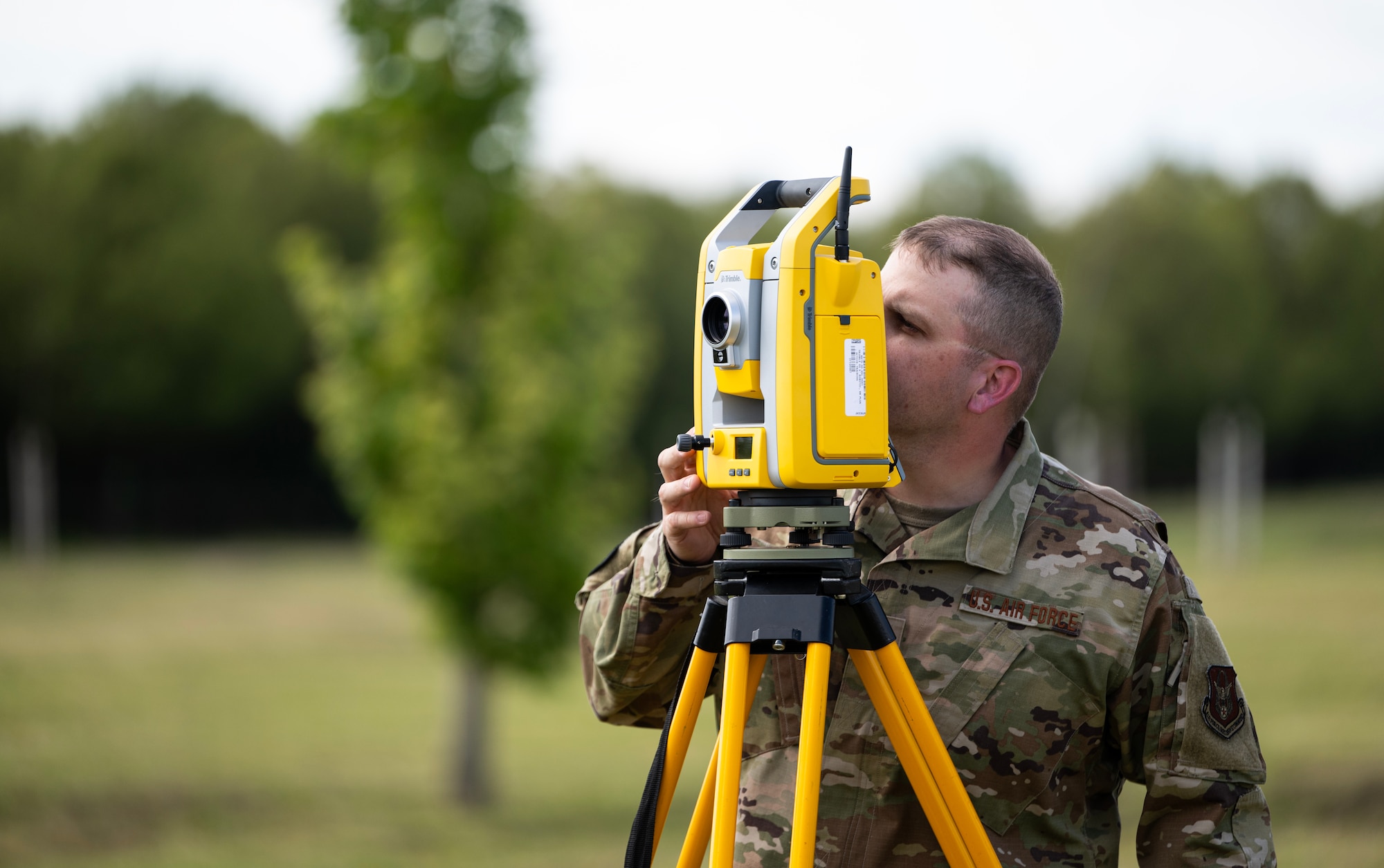 Tech. Sgt. Daniel Michael, 446th Civil Engineer Squadron engineering assistant, plots points for a ground survey at Moron Air Base, Spain, on May 6, 2025.