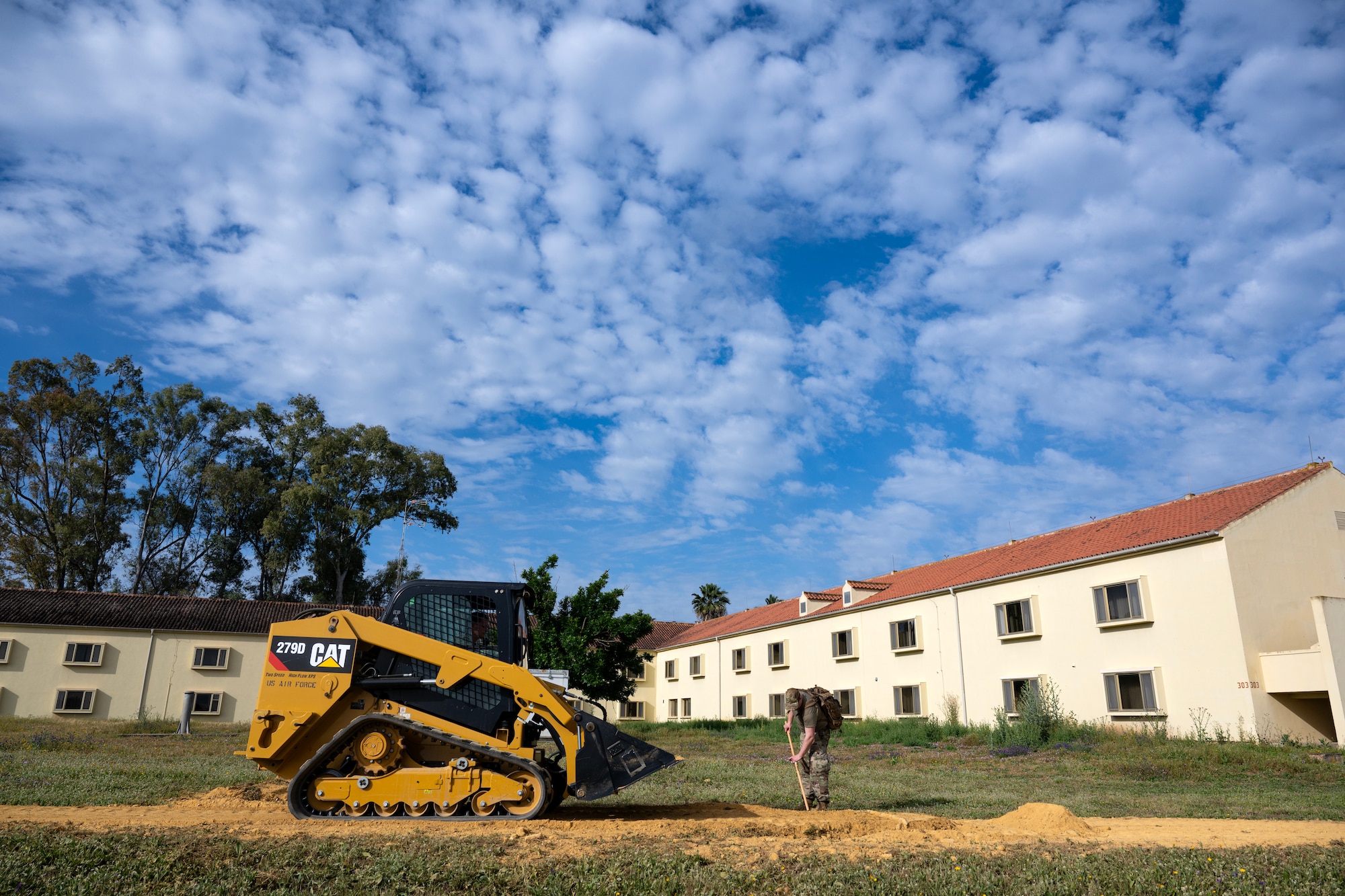 Airmen from the 446th Civil Engineer Squadron fix a natural running path at Moron Air Base, Spain, on May 7, 2025.