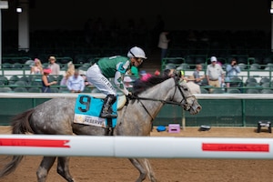 1st Infantry Division's Commanding General's Mounted Color Guard attends the Kentucky Derby, on May 2, 2025. For the first time, the 1st Infantry Division will perform the Passing of the Colors during the Kentucky Derby. (U.S. Army photos by Sgt. Tyler Selige)