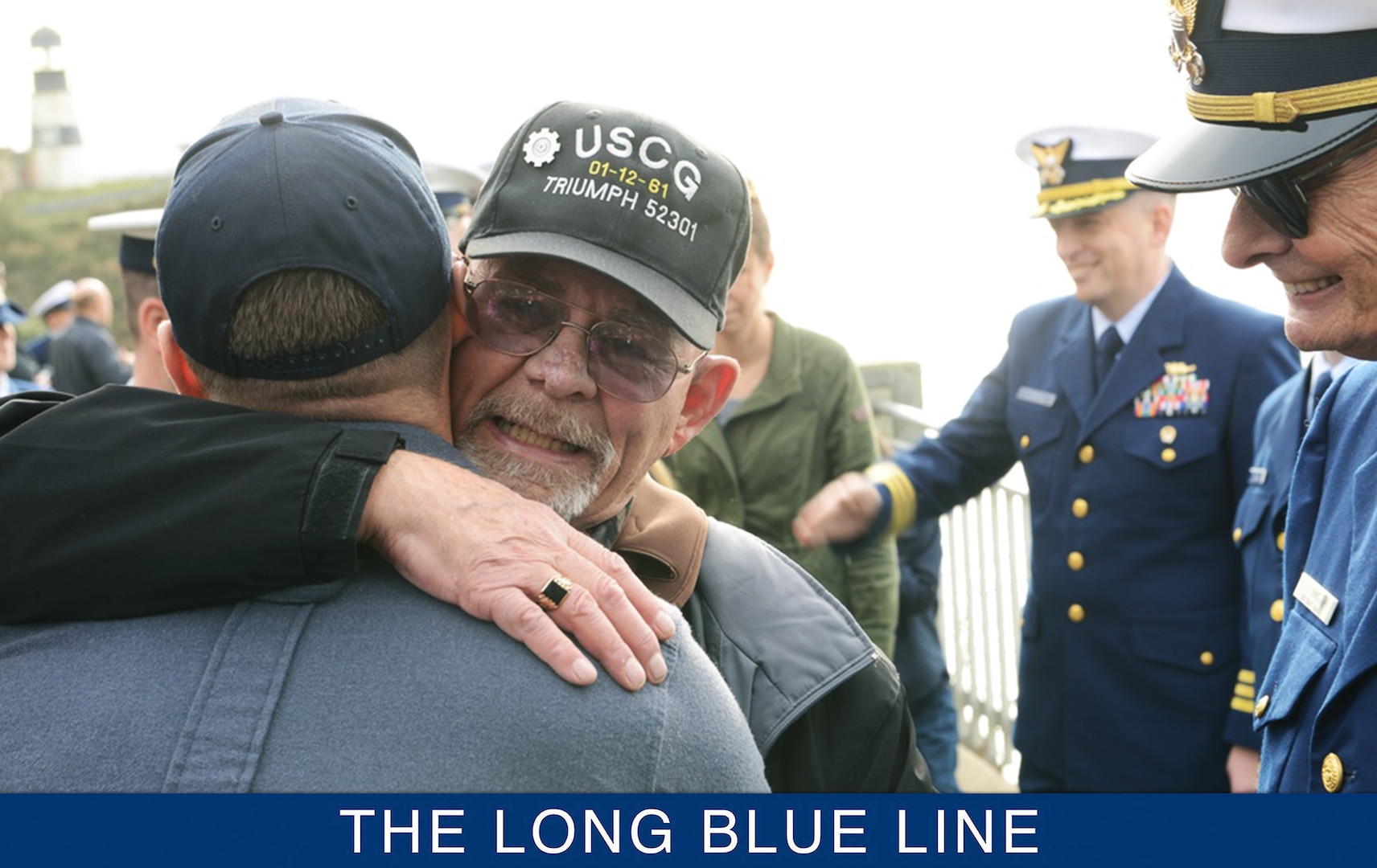 Lone survivor of the 52-foot Triumph, Gordon Huggins attends an anniversary memorial service in 2018. (U.S. Coast Guard)