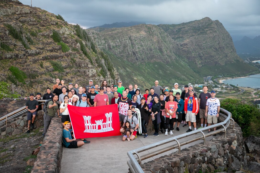 Ohana from Honolulu District U.S. Army Corps of Engineers participate in a hike up to the Makapu'u Lighthouse to celebrate the District's 120th birthday April 15, 2025.