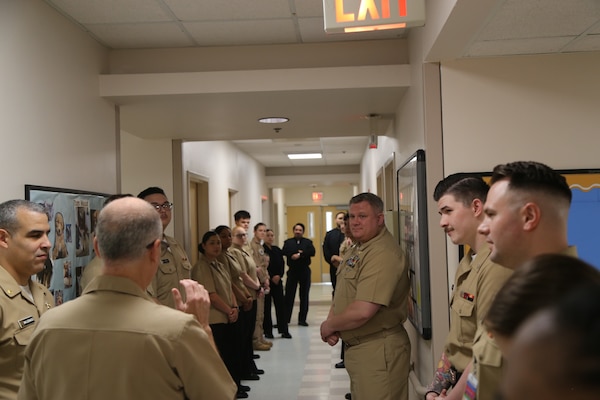 The two corpsmen assigned to Navy Medicine Readiness and Training Command Lemoore, Hospital Corpsman Third (HM3) Class Dominic T. Morgan and HM3 Gerwin Riel M. Quemquem, were honored in front of their peers during the May 9 morning huddle with on-the-spot U.S. Navy and Marine Corps Achievement Medals (NAM), also known as a ‘Spot NAM’.  This award highlights a specific achievement or impact shortly after the event occurred. (DoD Photo by Elaine Heirigs/released)