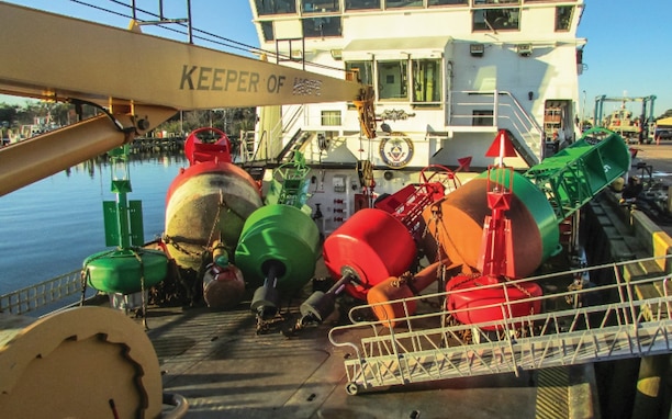 A mix of next-generation and legacy buoys on Coast Guard Cutter Barbara Mabrity.