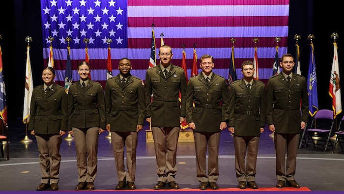 The 2025 class of Furman ROTC cadets commissioned into the Army, Army Reserves and National Guard: 2nd Lt. Adara Briceńo, 2nd Lt. Glory Gillen, 2nd Lt. Kendall Littlejohn, 2nd Lt. Max Riith, 2nd Lt. Jack Mikell, 2nd Lt. Luke Stewart and 2nd Lt. Matthew Zagar.