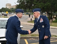 Sixteenth Air Force commander meets Air Force Reserve Officer Training Corps (AFROTC) Detachment 842 commander.