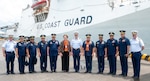 Command members of the Legend-class USCGC Stratton (WMSL 752), Ambassador MaryKay Carlson, Philippine Coast Guard Adm. Ronnie Gil Gavan, and members of the Philippines Coast Guard pose outside the Stratton in Puerto Princesa, Philippines, May 16, 2025. Stratton is deployed and assigned to Destroyer Squadron (DESRON) 15, the Navy’s largest DESRON and the U.S. 7th Fleet’s principal surface force. U.S. Coast Guard Cutter Stratton is deployed to the Indo-Pacific to advance relationships with ally and partner nations to build a more secure and prosperous region with unrestricted, lawful access to maritime commons. (U.S. Coast Guard photo by Petty Officer 3rd Class William Kirk)