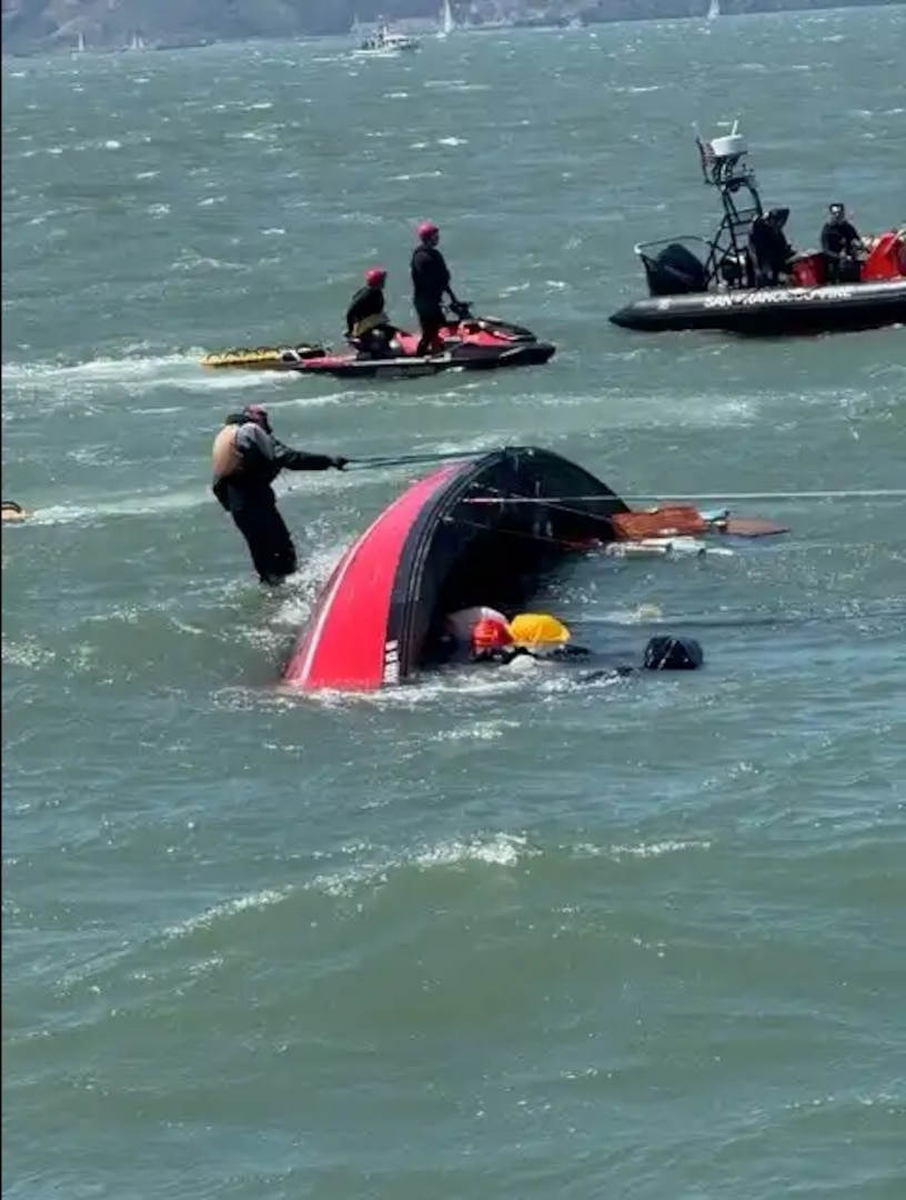 SAN FRANCISCO – Coast Guard crewmembers rescued eight passengers of a sailing vessel in the San Francisco bay, Saturday afternoon.