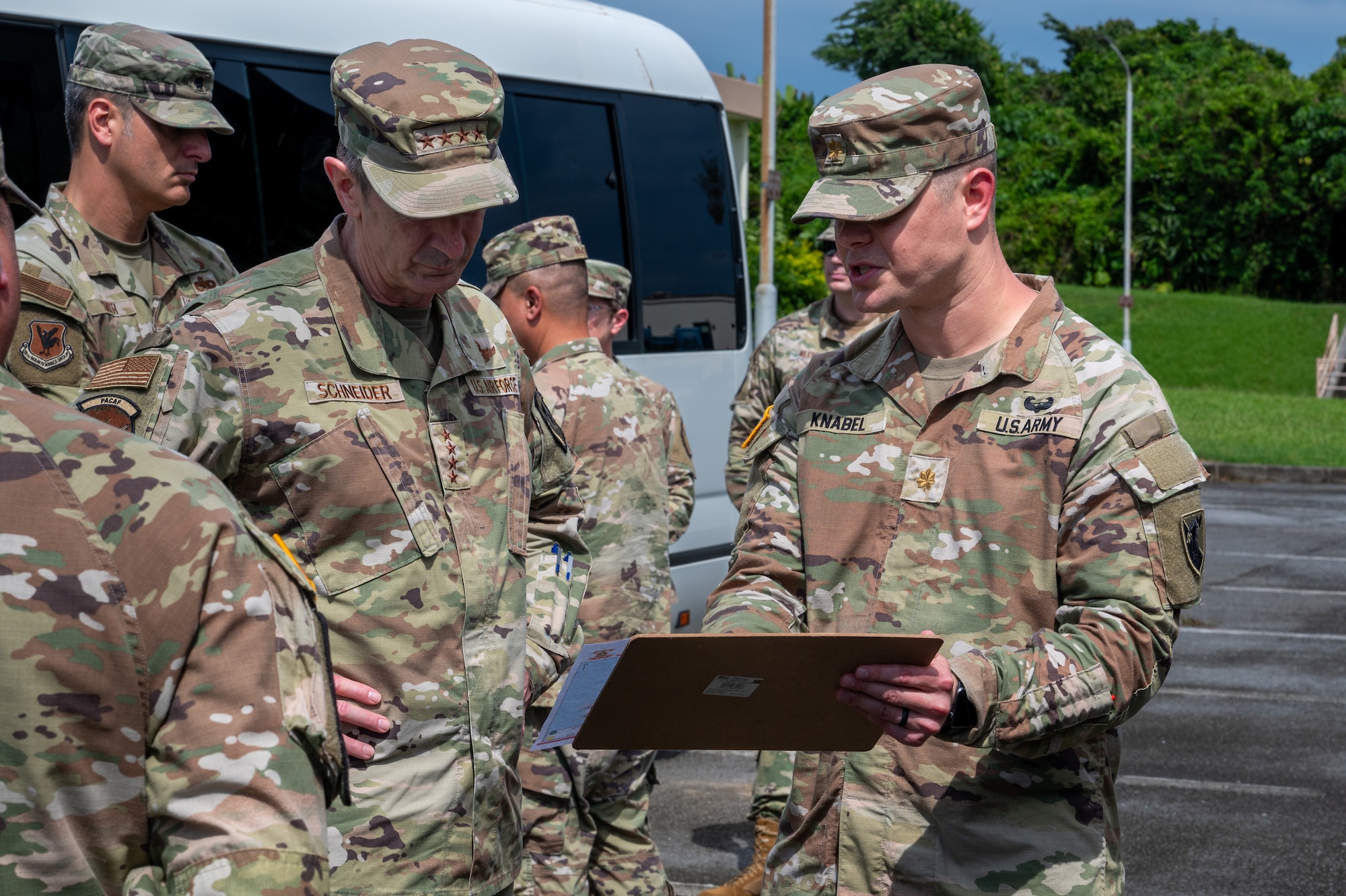 Soldiers brief the PACAF commander on the 1-1 ADA mission and capabilities.