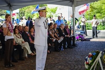 Adm. Samuel J. Paparo, commander of U.S. Indo-Pacific Command, provides the Keynote Address at the 74th Annual Honolulu Mayor’s Memorial Day Ceremony at the National Memorial Cemetery of the Pacific, Honolulu, Hawaii, May 26, 2025. USINDOPACOM is committed to enhancing stability in the Indo-Pacific region by promoting security cooperation, encouraging peaceful development, responding to contingencies, deterring aggression and, when necessary, prevailing in conflict. (U.S. Air Force photo by Master Sgt. Joshua Rosales)