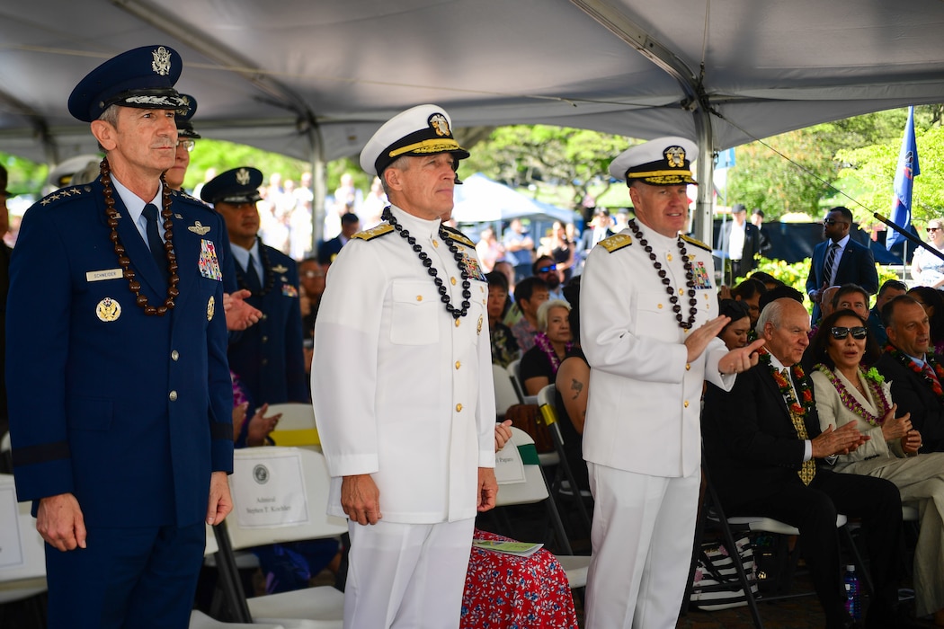Adm. Samuel J. Paparo, commander of U.S. Indo-Pacific Command, provides the Keynote Address at the 74th Annual Honolulu Mayor’s Memorial Day Ceremony at the National Memorial Cemetery of the Pacific, Honolulu, Hawaii, May 26, 2025. USINDOPACOM is committed to enhancing stability in the Indo-Pacific region by promoting security cooperation, encouraging peaceful development, responding to contingencies, deterring aggression and, when necessary, prevailing in conflict. (U.S. Air Force photo by Master Sgt. Joshua Rosales)
