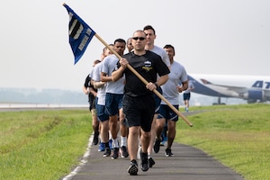 Airmen participate in a memorial run.