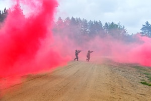 U.S. and French soldiers conduct a joint CBRN and Military Operation Urban Terrain (MOUT) training in Lithuania