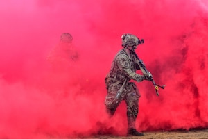 U.S. and French soldiers conduct a joint CBRN and Military Operation Urban Terrain (MOUT) training in Lithuania