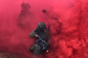 U.S. and French soldiers conduct a joint CBRN and Military Operation Urban Terrain (MOUT) training in Lithuania